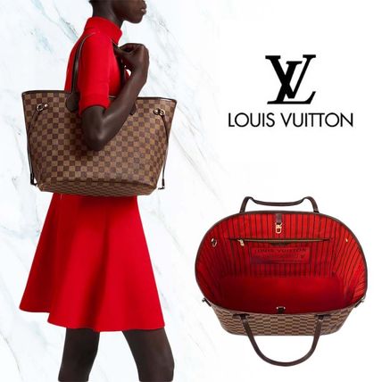 Louis Vuitton DAMIER Leather Office Style Elegant Style Logo Totes 