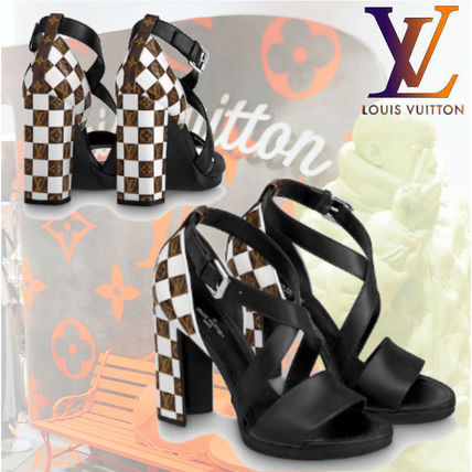 Louis Vuitton Monogram Casual Style Leather Block Heels Elegant Style Logo 1A66UN 