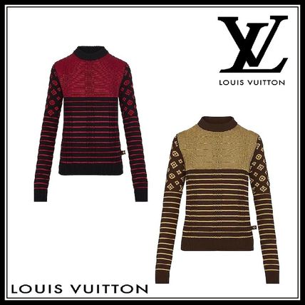 Louis Vuitton MONOGRAM 2020 21AW Stripes Monogram Cashmere U Neck Long Sleeves Cashmere 1A8313 1A831A 