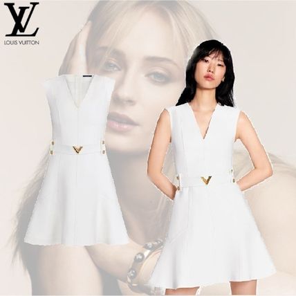 Louis Vuitton 2020 SS Wool Silk Sleeveless Flared V Neck Plain Medium Dresses 1A607F 