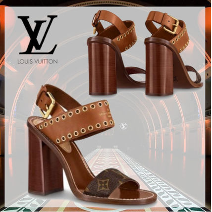 Louis Vuitton MONOGRAM 2020 SS Monogram Open Toe Casual Style Leather Block Heels 1A642C 