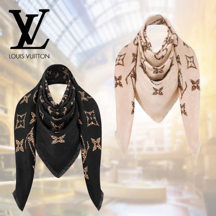 Louis Vuitton Monogram Leopard Patterns Wool Silk Logo KnitFur Scarves M75883 M75882 