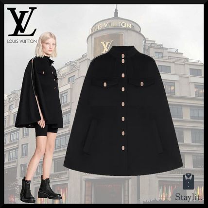 Louis Vuitton MONOGRAM 2020 21AW Black And Ochre Monogram Cape Coat In Wool And Silk 1A825T 