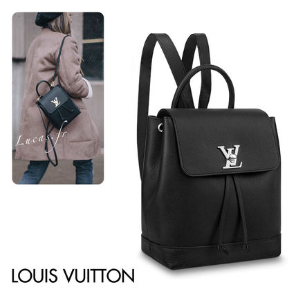 Louis Vuitton LOCKME Calfskin Street Style A4 Plain Leather Logo Backpacks 