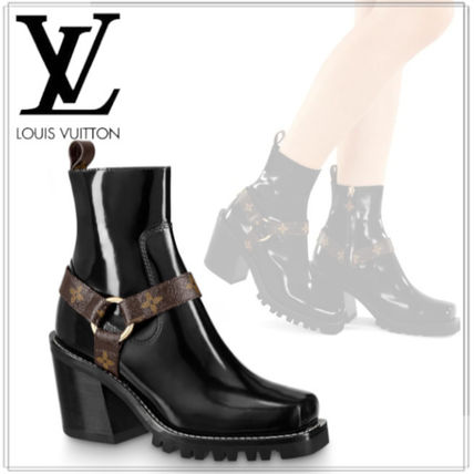 Louis Vuitton 2020 21AW Monogram Round Toe Block Heels Logo Mid Heel Boots 
