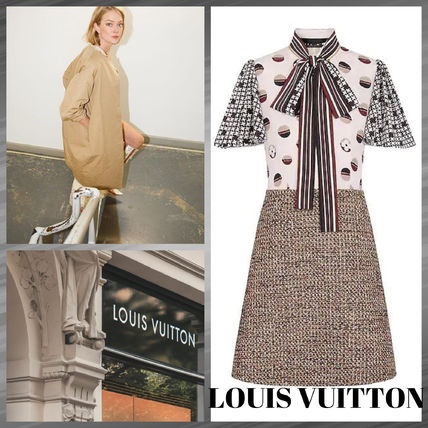 Louis Vuitton 2020 21AW Monogram A line Wool Silk Tweed Short Sleeves Office Style 