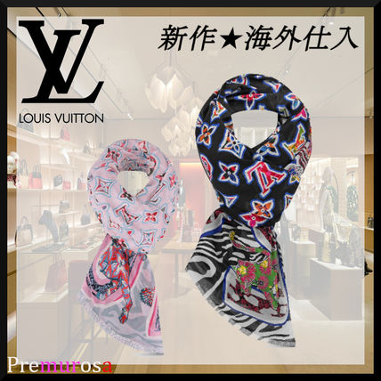Louis Vuitton MONOGRAM 2020 21AW Monogram Silk Cotton Fringes Logo KnitFur Scarves M76172 M76173 