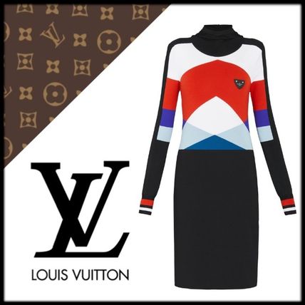Louis Vuitton 2020 21AW Wool Silk Long Sleeves Leather Medium Elegant Style Dresses 1A61LU 