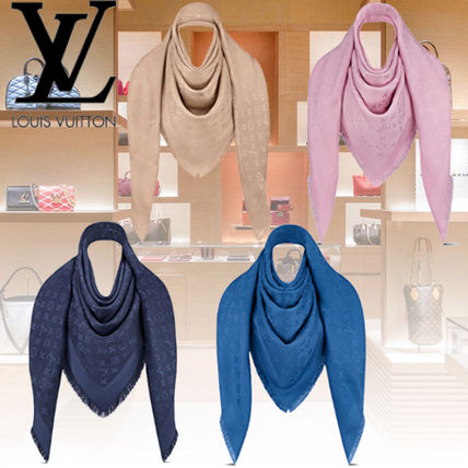 Louis Vuitton MONOGRAM Monogram Wool Silk Fringes Logo KnitFur Scarves M76334