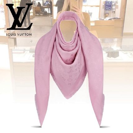 Louis Vuitton 2020 21AW Monogram Wool Silk Fringes Logo Shawls M76334 