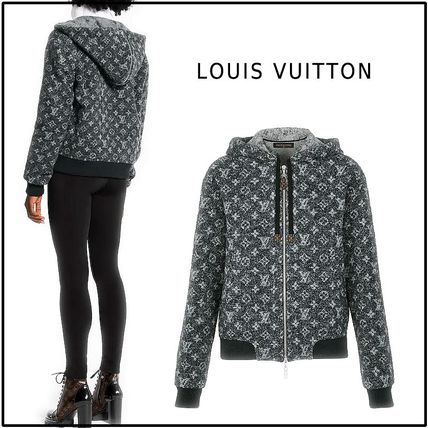 Louis Vuitton 2019 20AW 2019 20AW ZIP UP HOODED JACKET KNIT RIBBED HEMS gray jackets 1A5IQ0 