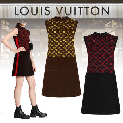 Louis Vuitton MONOGRAM Short Casual Style A line Wool Sleeveless Boat Neck Cotton 1A837O 1A837V 