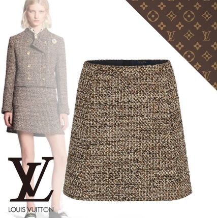 Louis Vuitton 2019 20AW Pencil Skirts Short Wool Silk Tweed Plain Mini Skirts 1A83YQ 