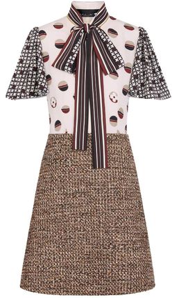 Louis Vuitton 2020 21AW Silk Tweed Medium Short Sleeves High Neck Elegant Style 