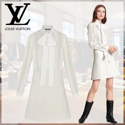 Louis Vuitton Short Casual Style A line Silk Long Sleeves Party Style Lace 
