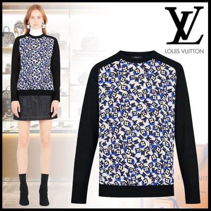 Louis Vuitton Crew Neck Short Monogram Casual Style Wool Silk Long Sleeves