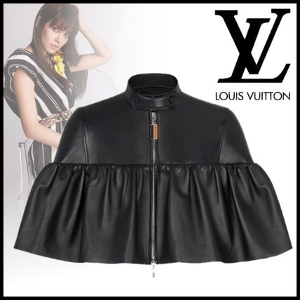 Louis Vuitton 2020 21AW Short Plain Leather Logo Biker Jackets 1A826B 
