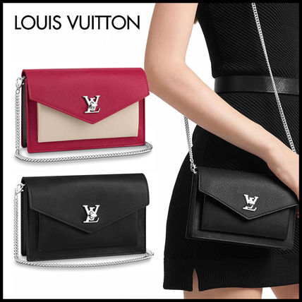 Louis Vuitton LOCKME Bi color Chain Plain Leather Logo PouchesCosmetic Bags 