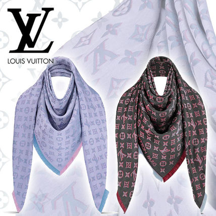 Louis Vuitton Monogram Unisex Silk Logo Lightweight ScarvesShawls M76078 M76077 
