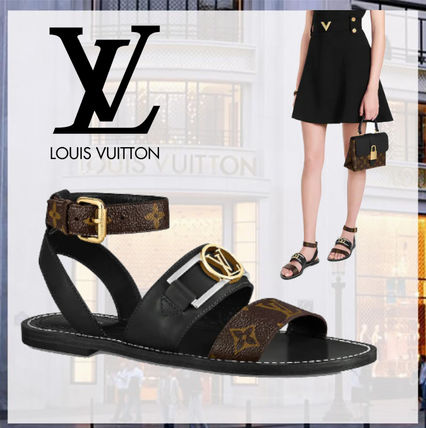 Louis Vuitton Monogram Open Toe Leather Slippers Mules Logo Sandals