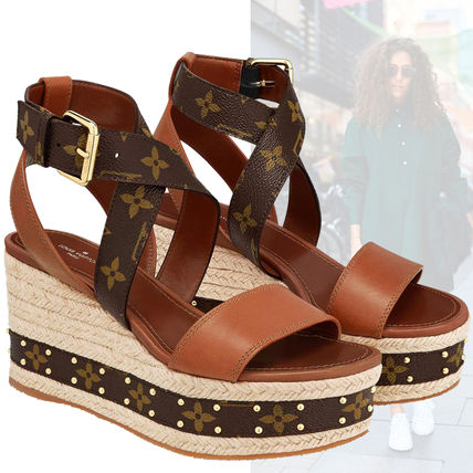 Louis Vuitton 2020 SS Monogram Open Toe Blended Fabrics Leather Elegant Style 