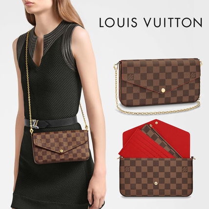 Louis Vuitton DAMIER Chain Leather Chain Wallet Logo Accessories 