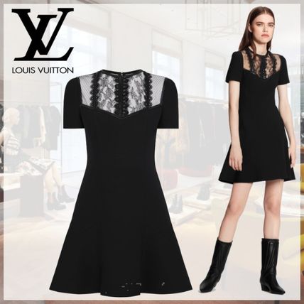 Louis Vuitton Crew Neck Short Casual Style A line Wool Silk Plain 