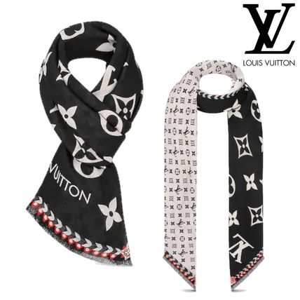Louis Vuitton MONOGRAM 2020 21AW Monogram Unisex Wool Logo Knit  Fur Scarves M76499 