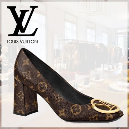 Louis Vuitton Monogram Square Toe Leather Block Heels Logo 