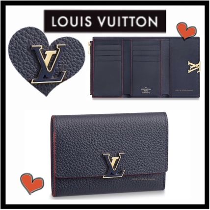 Louis Vuitton CAPUCINES Unisex Calfskin Bi color Plain Small Wallet Folding Wallets 