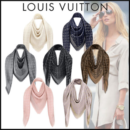 Louis Vuitton MONOGRAM 2020 SS Monogram Unisex Wool Silk Fringes Logo Knit  Fur Scarves