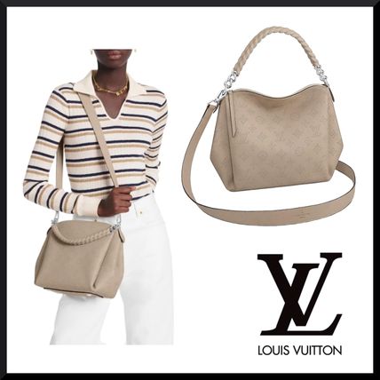 Louis Vuitton MAHINA Blended Fabrics 2WAY Plain Leather Crossbody Logo Handbags M51224 