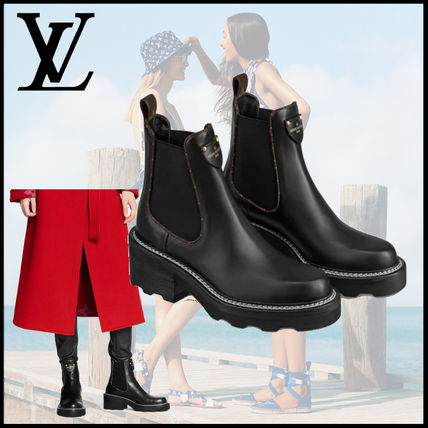 Louis Vuitton MONOGRAM Monogram Leather Logo Mid Heel Boots 1A8949 