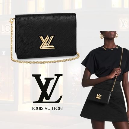 Louis Vuitton TWIST Chain Plain Leather Chain Wallet Logo Long Wallets M68750 