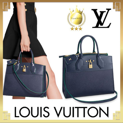 Louis Vuitton CITY STEAMER 2020 SS Casual Style A4 2WAY Bi color Plain Leather Office Style 