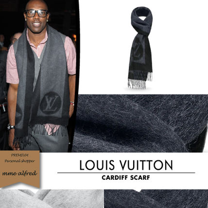 Louis Vuitton Unisex Wool Cashmere Plain Fringes Logo Knit  Fur Scarves 
