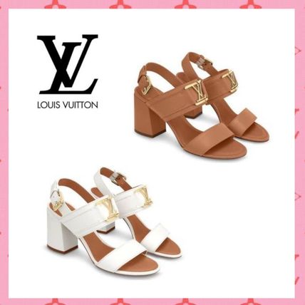 Louis Vuitton Open Toe Casual Style Plain Leather Block Heels Party Style 