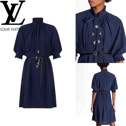 Louis Vuitton MONOGRAM Monogram Silk Cropped Plain Medium Elegant Style Dresses 1A63GR 