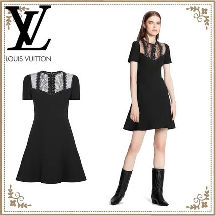 Louis Vuitton Black Wool And Silk Skater Dress 1A82DU 