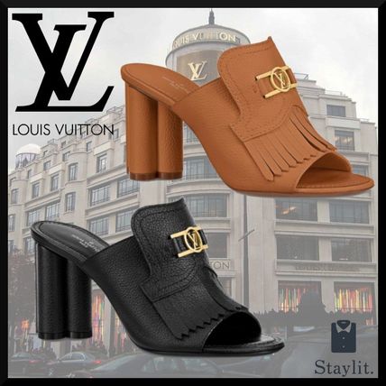 Louis Vuitton 2020 SS Casual Style Plain Leather Block Heels Fringes Elegant