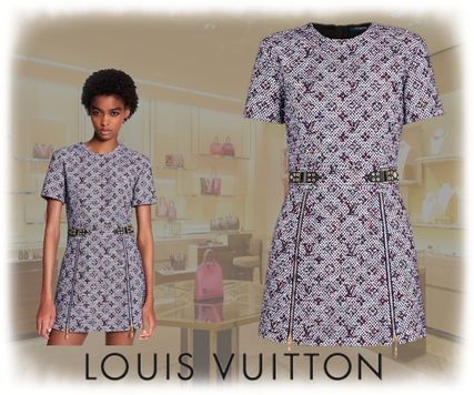 Louis Vuitton MONOGRAM Crew Neck Short Monogram Casual Style Tight Wool Nylon 