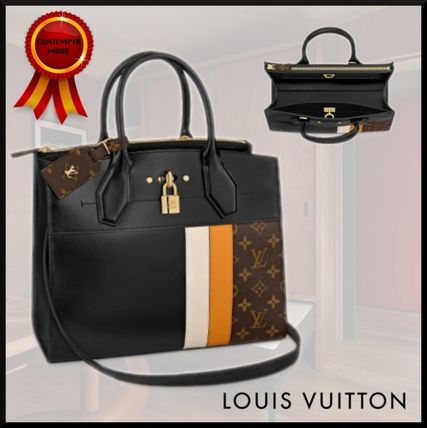 Louis Vuitton CITY STEAMER 2020 SS Stripes Monogram Casual Style Calfskin Blended Fabrics A4 
