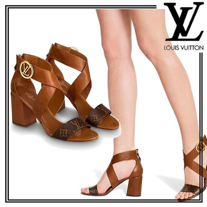 Louis Vuitton 2020 SS Monogram Open Toe Leather Block Heels Party Style 1A5OWG 