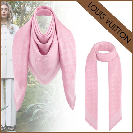 Louis Vuitton Wool Silk Plain Logo Lightweight Scarves  Shawls M73654 MONOGRAM SHAWL 