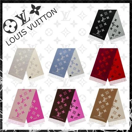 Louis Vuitton 2020 21AW Monogram Cashmere Bi color Logo Knit  Fur Scarves