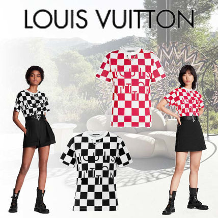 Louis Vuitton DAMIER Crew Neck Other Plaid Patterns Cotton Medium Short Sleeves 1A61KF 1A61KM 