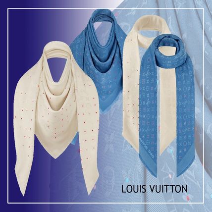 Louis Vuitton MONOGRAM Dots Monogram Wool Silk Fringes Logo Knit  Fur Scarves M76153 M76154 