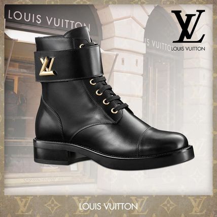 Louis Vuitton Casual Style Plain Leather Block Heels Elegant Style Logo