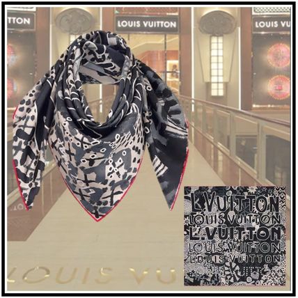 Louis Vuitton 2019 20AW 2019 20AW JONAS WOOD X LV GRAPHIC SQUARE black scarves M76063 
