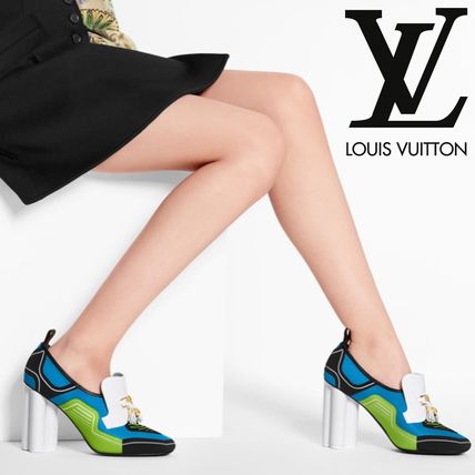 Louis Vuitton 2020 SS Plain Toe Plain Leather Block Heels Elegant Style Logo 